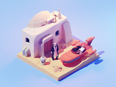 Obi-Wan Kenobi 3d blender diorama illustration isometric kenobi render skywalker speeder star wars