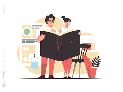 Man and woman reading illustration character flat illustration kit8 man reading together vector woman