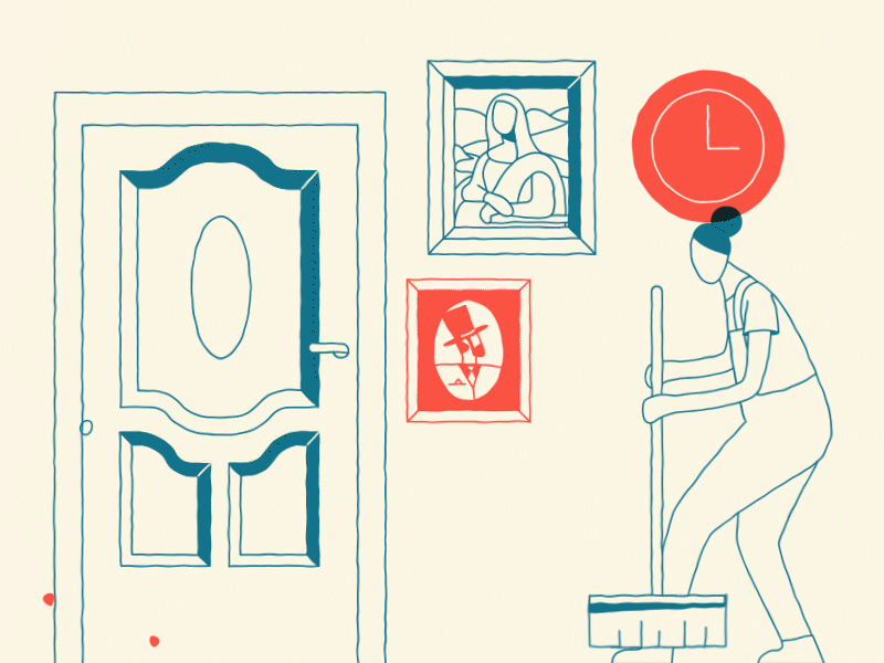 9 to 5 - Cleaning character animation cleaning flat design mona lisa overptint worker
