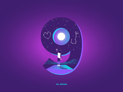 Numbers - 9 36daysoftype 36daysoftype36 9 constellation creative illustration light love minimal moon night river sky stars typography vector visual design