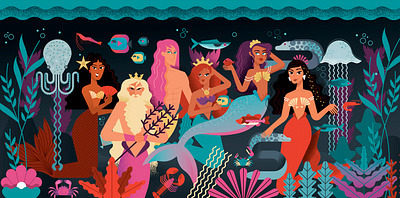 Mermaids beach design fish illustration illustration water mermaid sea seashell siren sirena undersea water