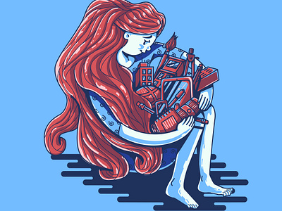 Hold on to your dreams character creativity design graphic design hug illustration love red hair red head vector woman