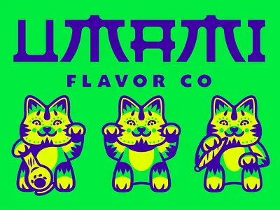 Umami Flavor Co Branding 01 badge branding cannabis cat custom type identity illustration lucky cat typography weed