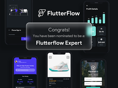 Flutterflow Expert Graphic app app design certificate dark mode expert flutterflow glass glass effect ios16 ui ux