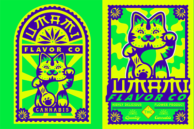 Umami Flavor Co Branding and packaging system acid badge branding cannabis identity illustration lucky cat packaging trippy typography umami weed