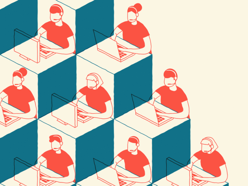 9 to 5 - Cubicle Workstation call center character animation character design computers cubicle overprint overprinting work worker workstation