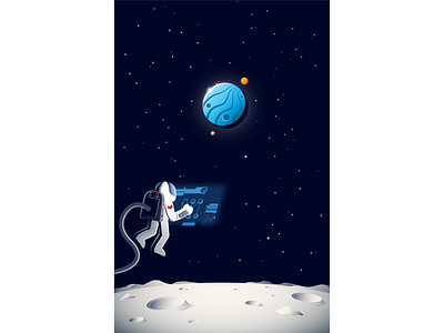 Man on a Moon astronaut color design illustration landscape life light moon planet sciencefiction space spaceman stars universe vector