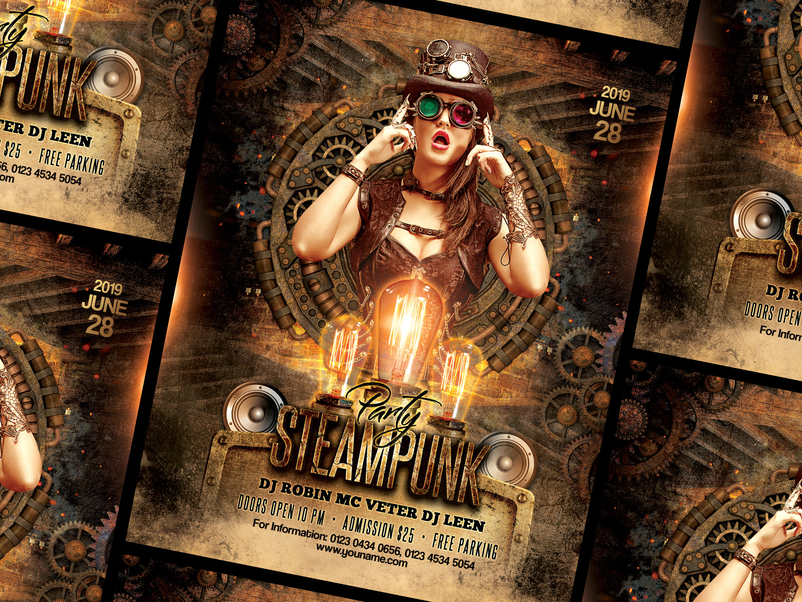 Example of Steampunk Party Flyer + Instagram Post