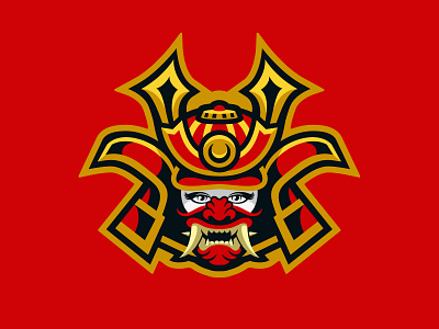 Rage adobe illustrator branding design gold helm japan logo mask red samurai sports design sports logo team ultimate frisbee vector