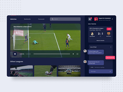 Sport Dashboard - Dark Mode admin admin dashboard admin panel dashboard ui design football interface minimal product score sport statistic ui ux video website website design