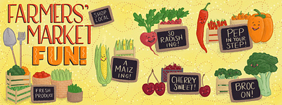 Farmers Market Fun Food Illustration and Lettering Artwork 1 cute food cute illustration farmers market food and drink food illustration food lettering food puns hand lettering handlettered illustration lettering lettering art vegetables