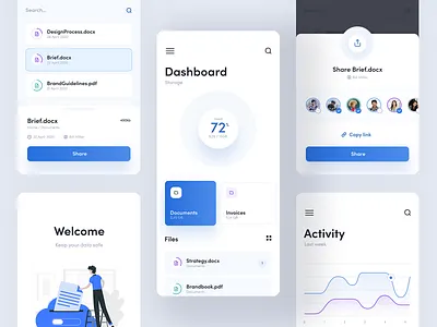 Cloud Storage App android app blue clean cloud design file ios layout manage manager mobile storage ui ux visux white