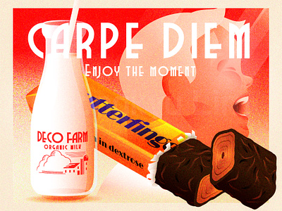 Carpe Diem - enjoy the moment 1930s art deco butterfinger candy bar carpe diem design enjoy the moment illustration isometric illustration milkjar poster propaganda