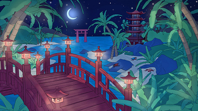 Bridge to Moonlight Island 2d 3d 3d set bridge cartoon chinese new year culture game design japan japanese link look low poly nintendo render style toon zelda