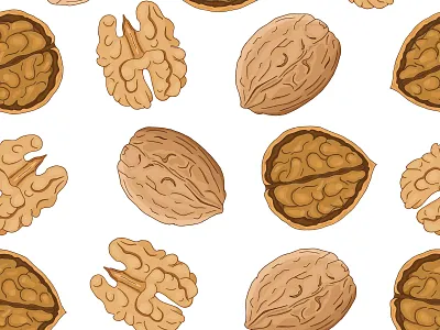 Colorful walnut pattern design natural nuts organic pattern seamlesspattern vector walnut