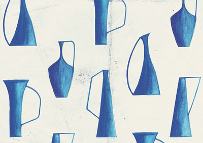 Blue Hand Painted Vases blue hand drawn illustration pattern pattern art pattern design vases watercolor painting watercolour painting