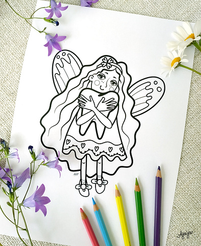 Tooth Fairy characters colouring page for kids illustration tooth fairy