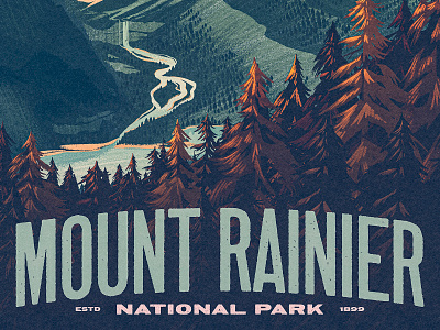 Mount Rainier Poster digital painting illustration landscape mount mountain mt national northwest pacific park pnw rainier retro travel type typography vintage wa washington wpa