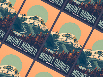 Mount Rainier Poster digital painting illustration landscape mount mountain national park pnw rainier retro seattle snowcap travel typography vintage volcano washington wpa