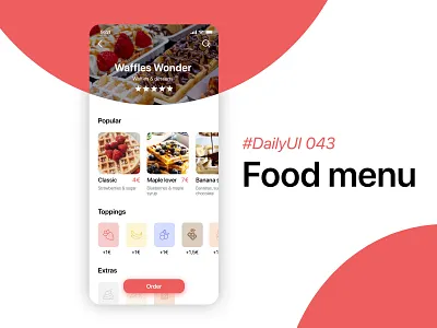 #DailyUIChallenge 043 - Food menu app design dailyui dailyui 043 dailyuichallenge food app mobile app design uidesign waffle waffles