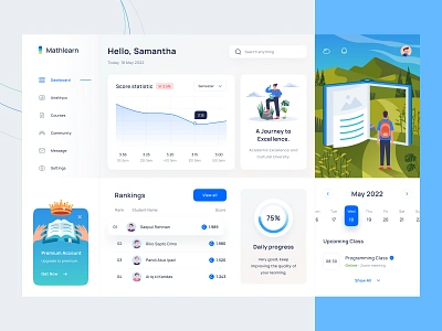 Learning Education Dashboard application book calendar college courses dashboard desktop illustration journey learn learning lesson library orely people premium rankings study university website