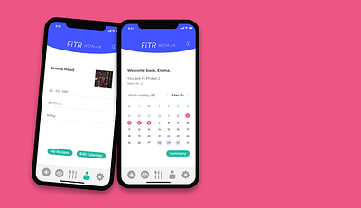 Fitrwoman Passion Project app design calendar graphic design menstruation mobile ui passion project profile ui uidesign