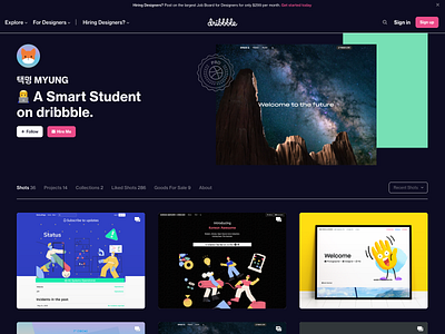 dribbble Profile Dark Blue Theme (2020) 2020 2d blue branding dark mode design dribbble invite shot ui website