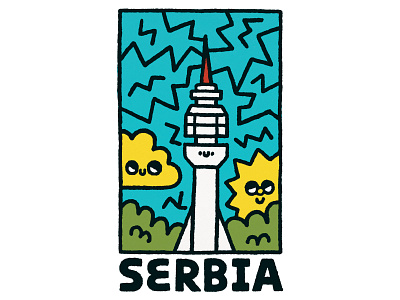 Tower in Serbia belgrade cartoon cute design doodle electrisity evrone fun illustration japanese kawaii print design serbia sun tower travel tshirt