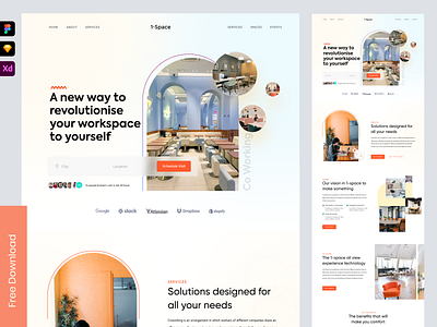 Landing page for co-working space design homepage interface landing landing page web web design website
