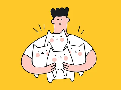 Take your cat with you adopt adoption advertising cartoon cat character cute defender design flat funny guy happiness hygge illustration present promo promotion vector zoodefender