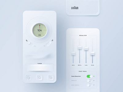Radio Player App 🎛 | Neumorphic concept 3d animation app application broadcast app ios mobile app music app neomorphism neumorphic app neumorphism player radio radio player skeuomorphism sound switch toggle tuner ui waves