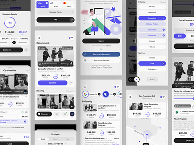 Charity Concept Application 2 app application behance charity charity event concept design donate donation filter filter ui fundraiser fundraising layout platform sketch sort sort by statistic ui