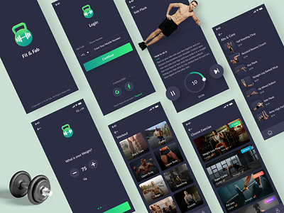 Fitness App UI app design arobics branding design excercise fit fitness fitness app fitness logo flat design gym gym app gymnastics trending ui uiux ux vector web workout