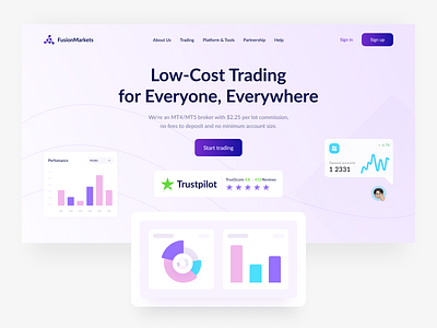 Low-Cost Trading Platform — Landing Page Concept branding finance forex landing page money trading ui ui design ux ux design web design website