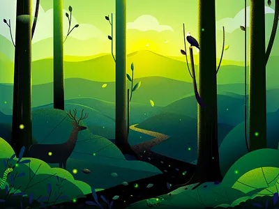 Forest in - Massachusetts cannabis deer eagle firefly forest illustration journey landscape mountain nature road sun travel tree trip
