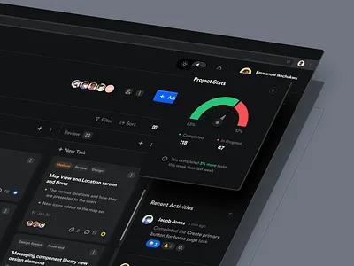 Project Management Dashboard [Dark Mode] analytics app calendar clean dashboard design interface project management roadmap saas side bar task task app task management timeline ui ui design ux web web app