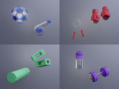 3D Icons | 2 | Sports 3d activities aftereffects animation app blender boxing creative design digital fitness football glass icon illustration motion render sports style yoga