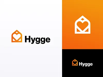 Hygge Home-Hub Logo app bold brand branding design heart home hygge icon identity living logo mark minimal modern orange symbol tech tech logo vector