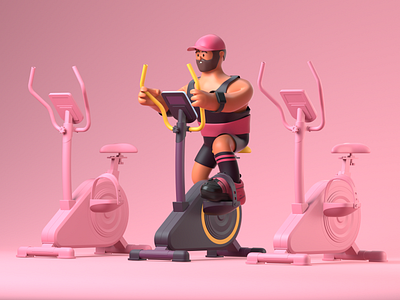 Spinning 3d character design gym illustration