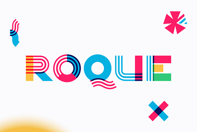 Roque color font alphaber branding color font colorful font icon letter line logo mark mosaic multicolor overlap overlay stripes type vivid