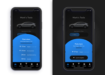 Tesla x Oculus - Find a Born for my electric car app battery car charger dashboard design gps interface list mobile mobile app mobile ui power product tesla ui ux