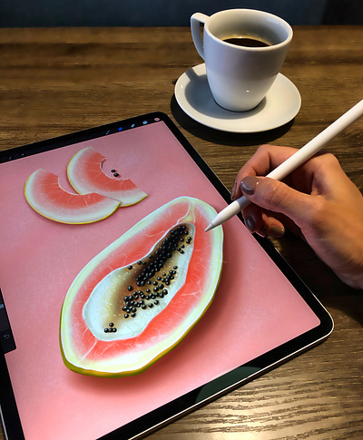 Papaya. Procreate illustration breakfast design digital illustration digital painting digitalart fruit healthy eating healthy food illustration ipad art ipadproart papaya procreate procreate art shutterstock typography