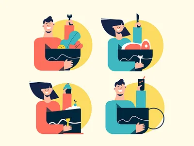 food icons character colors food icon illustration lifestyle people people illustration print vector vector illustration