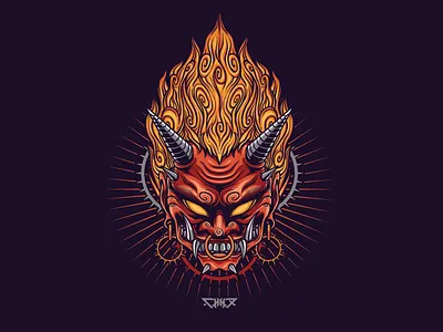 Oni Fire apparel clothing design digitalart element fire god illustration illustrations mask oni spirits vectorart war
