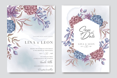 Beautiful wedding invitation card template with floral succulent background beauty bouquet card celebrate engagement floral flower frame illustration invitation leaf love mariage savethedate succulent template watercolor wedding wreath