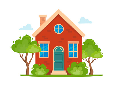Cartoon house scene design illustration