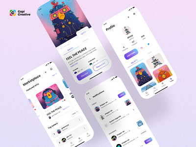 BeeNFTs - NFT Market App Design app auction bid capi creative design marketplace mobile nfts notification profile ui ui kit ux