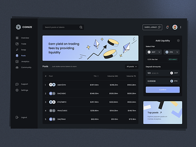 Coinize - Crypto Web App binance bitcoin blockchain coin crypto crypto currency crypto website cryptocurrency exchange platform pools product page trading uiux uxuidesign wallet web app web app design web application design web platform