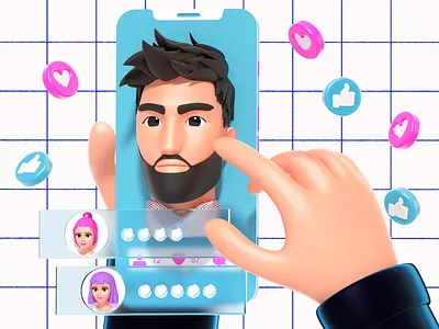 Social Media 3d 3dart 3dcharacter 3ddesign 3dillustration 3dmodeling art branding c4d character design icon illustration logo redshift social media ui web