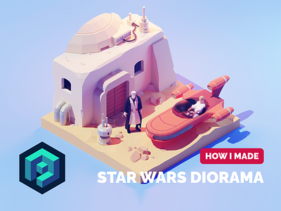 Obi-Wan Kenobi Tutorial 3d blender diorama illustration isometric kenobi lowpoly process render speeder star wars tutorial